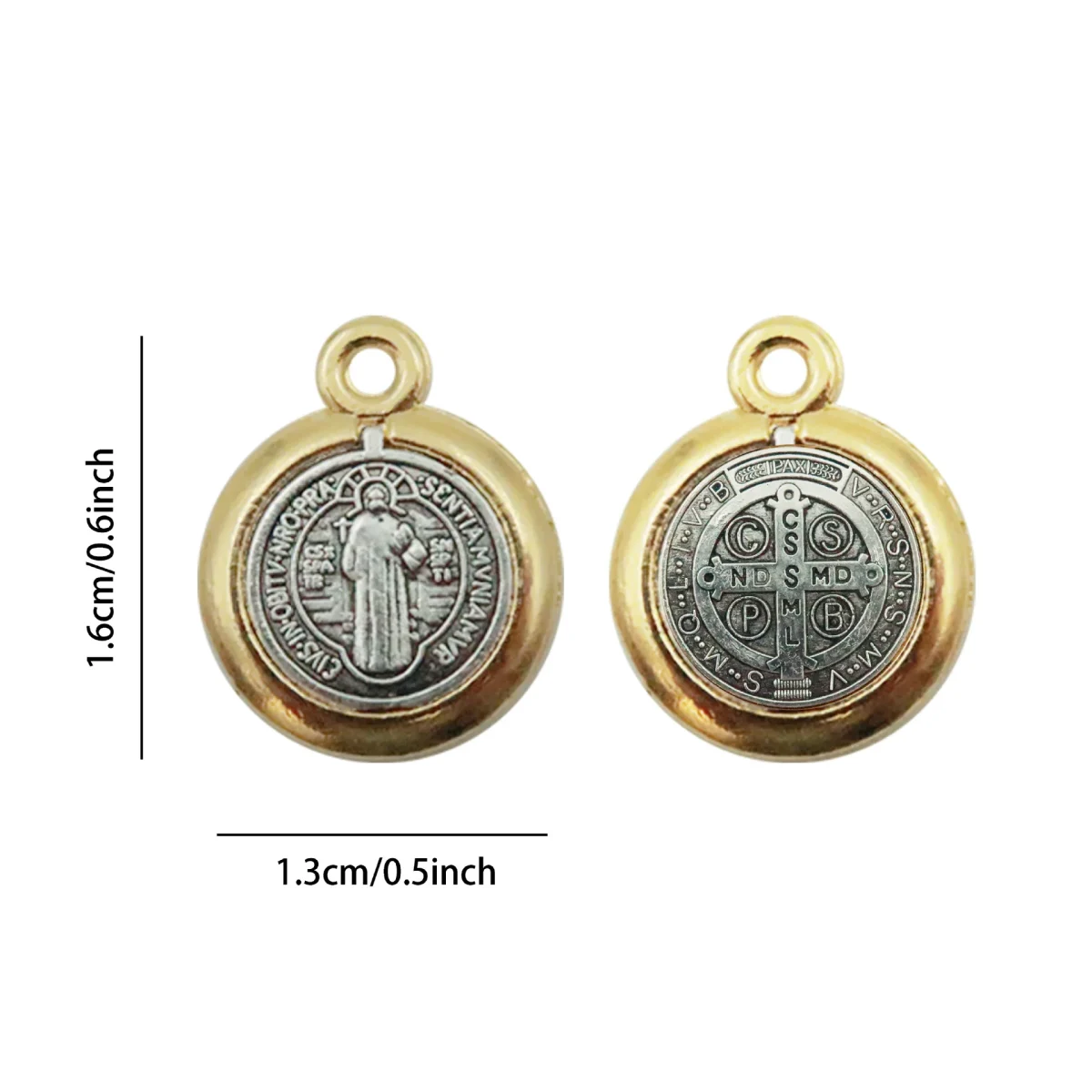 1.6*1.3cm Religious Gold and Silver Alloy St Benedict Medal - Image 6