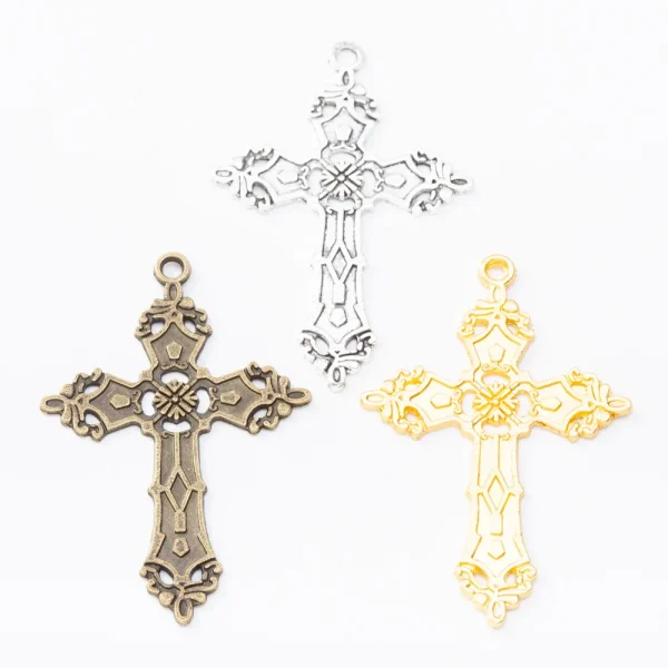 Copper Crucifix Cross Pendant Hollow Christian Cross Accessories Religious Cross Charms DIY for Jewelry Making
