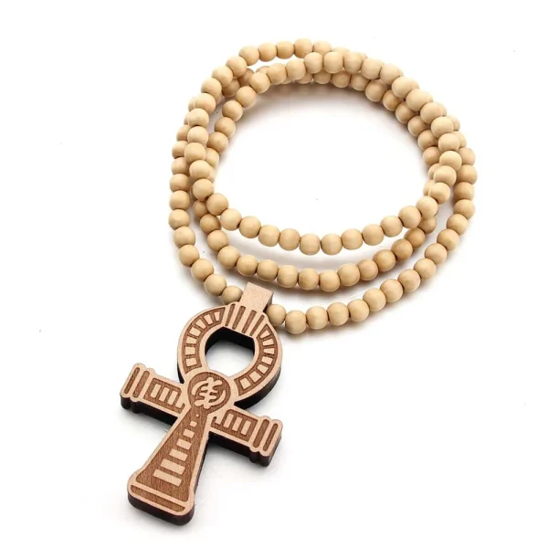 Mecrt Wooden Beads Rosary Necklace 8mm Wood Beaded Necklace Chain Wood Cross Pendant Necklace for Men Christian Cross Je