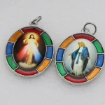 Colored Oval Photo Religious Pendant Natural Stone Alloy Catholic Jewelry Accessories Hanging Decoration Badge Our Lady Jesus - Image 2