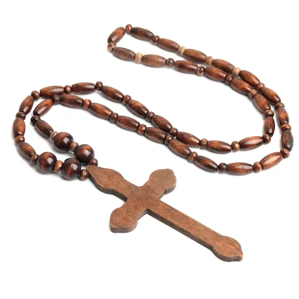 Wholesale Large Religious Wooden Catholic Cross Rosary Bead Necklace Elegant and Spiritual Accessories Christianity Pend