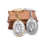 Christ Bearer Keychain Antique Silver Plate Base Medal Keychain with Saint Christopher Inset Premium Metal Keychains - Image 3