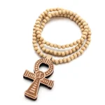Mecrt Wooden Beads Rosary Necklace 8mm Wood Beaded Necklace Chain Wood Cross Pendant Necklace for Men Christian Cross Jewelry - Image 3