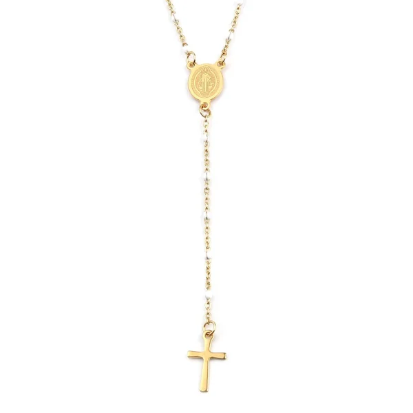 Catholic Rosary 18K Gold Vacuum Plated Stainless Steel Jewelry Christian Religious Totem Cross Necklace Church Gift