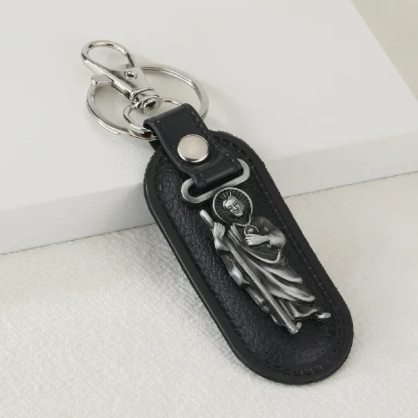 Catholic Leather Keychain with Metal Pendant Saint Christopher Cartoon Doll Keychain Metal Jewelry Pendant and Car Bag P