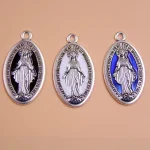 Miraculous Medal Oval in Antique Silver Alloy Virgin Mary Blue White Black Enamel Our Lady of Guadalupe