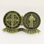 Hot-Selling Mecrt Retro Metal Home Decor Religious St. Benedict Badge Source for Car Desktop Catholic Ornament Mainly Alloy