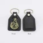 Catholic Religious Keychain Virgin Mary Jesus 3d Keychains Vintage Alloy PU Leather Combination Saint Christopher Christ-Bearer - Image 4