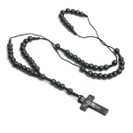 Catholic Rosary Natural Pine Beads Cross Player Beads Rosary Necklace Men Women Christiani Jewelry Wholesale Easter Church Gifts