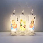 Mecrt Catholic Candles Home Religious Acrylic Simulation LED Light Electronic Wax Hand Carved Plastic for Christmas