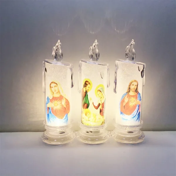 Mecrt Catholic Candles Home Religious Acrylic Simulation LED Light Electronic Wax Hand Carved Plastic for Christmas