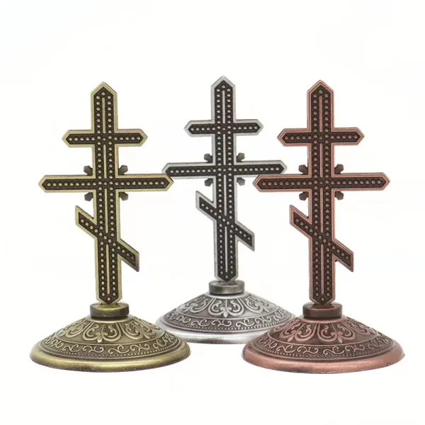 Russian Orthodox Plated Metal Stand Cross Home Decor Church Icon Ornaments Decoration Christ Catholic Gift