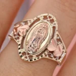 Copper micro-set luxury Virgin of Guadalupe vintage jewelry gold hollowed-out high-end design time ring - Image 2