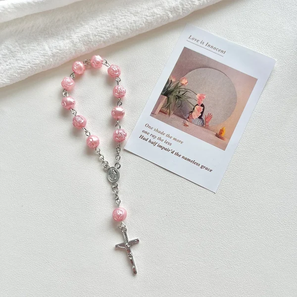 Best Selling Catholic Mini Rosary Beaded Bracelets with Heart Cross Finger Chain Gold Plated Baptism Communion Gift for 