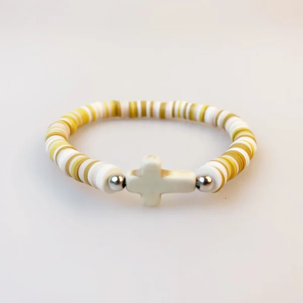 Natural Stone Cross Bohemian Colorful Women Soft Clay Beaded Elastic Multi-Layer Bracelet