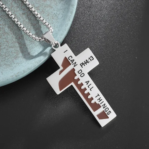 Religious Theme Cross Sports Style Stainless Steel Baseball Cross Pendant Necklace Titanium Steel Hip-Hop Trendy
