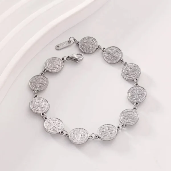 Catholic Latest Religious Jewelry 14K Gold Saint Benedict Medal Bracelet