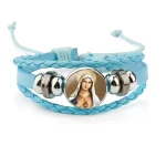 Mecrt Layered PU Leather Bracelets With Round Miraculous Jesus Virgin Mary Figures Medal Beads Wristband Bangle Bracelet - Image 6