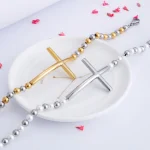 Fashion Jewelry Cross Bracelet for Men and Women Catholic Rosary Lucky Charm Round Beads Titanium Steel Valentine's Day Gift - Image 3
