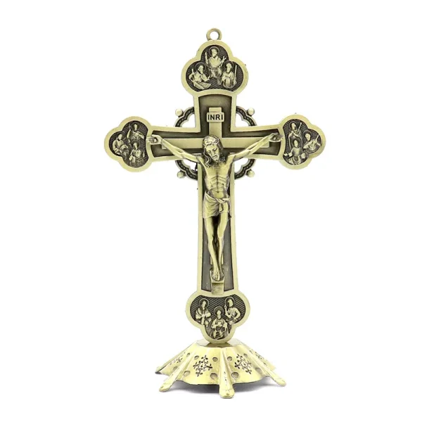 Catholic Crucifix Retro Metal Craft Angel Figurine Engraved Ornaments for Home Office Decoration Retail Spot Supply Whol