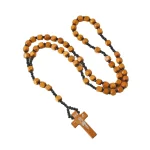 Catholic Cross Rosary Necklace 8 * 8 Square Wooden Beads Pendant Worn on the Head Easter Christmas Ornaments Wholesale - Image 4