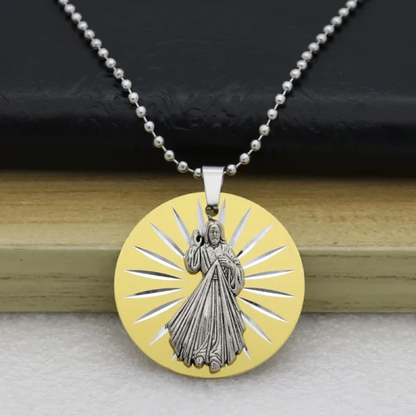 Catholic Jesus Pendant Metallic Fashion Personality Necklace Accessories Laser Craft Jewelry Necklace Pendant