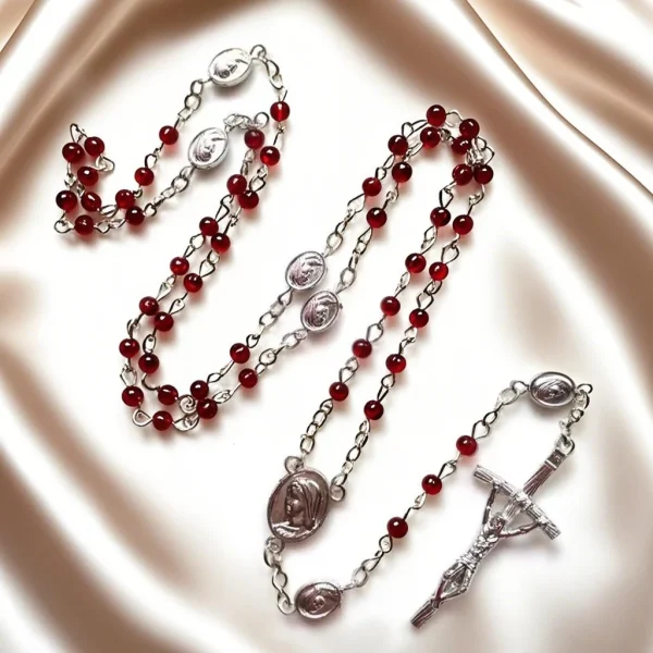 Hot Sell Catholic Rosaries Religious Rosary Necklace Red Glass Beads Cross Necklace for Prayer