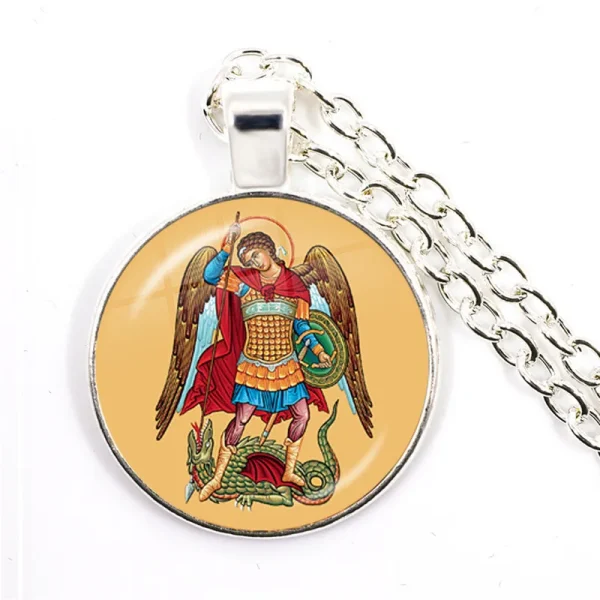 Hot Sale Archangel Saint Michael Catholicism Cross Pendant Necklace Link Chain Zinc Alloy Catholic Pendant Gift