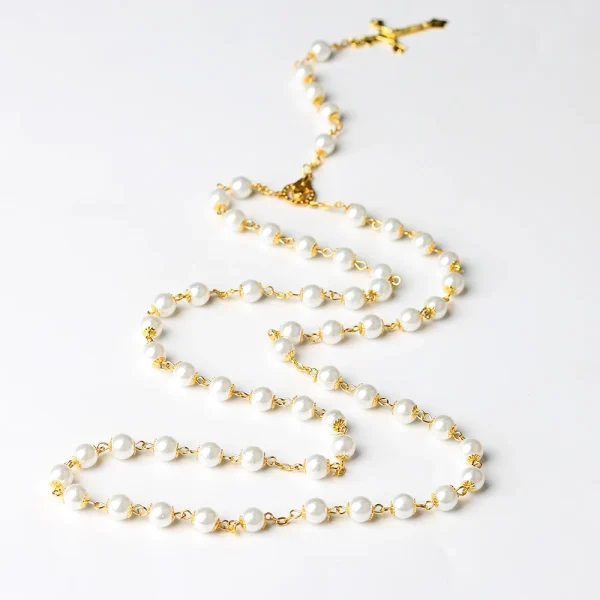 Wholesale 8mm Gold Pearl Rosary Necklace Religious Style Cross Jewelry with Beads Chain Factory Price Car Hanging Cross