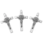 Antique Copper-plated Alloy Catholic Rosary Cross with Jesus & Saint Benedict Images for DIY Jewelry Accessories