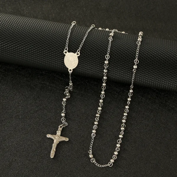 Hot Selling 4mm Stainless Steel Necklace Bead Tri-color Cross Madonna Necklace Ladies Fashion Popular Accessories