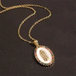 Mecrt Catholic Oval Coin Medallion Necklace 18K Gold Plated CZ Virgin Mary Pendant Cubic Zirconia Our Lady of Guadalupe - Image 4