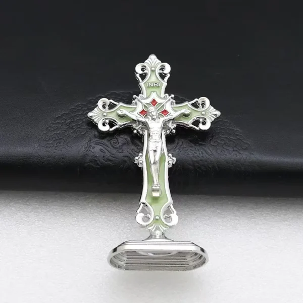Mecrt Catholic Ornament Crucifix Enamel Cross Decorations Religious Prayer Jesus Figurine Metal Statues Cheap Gift