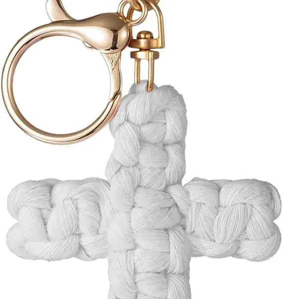 Regular Style Minimalist Handwoven Cotton Cross Keychain Cross/Crown/Roman Numerals Pattern for Car Accessories Soft Pen
