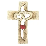 Mecrt Gold Metal Heart Cross Hands Holding Love Cross Sculpture Carved Wooden Cross-intertwined Hearts