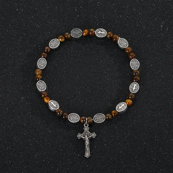 Catholic Jewelry Bracelet Saint Benedict Beaded Bracelet Black Gallstone Alloy