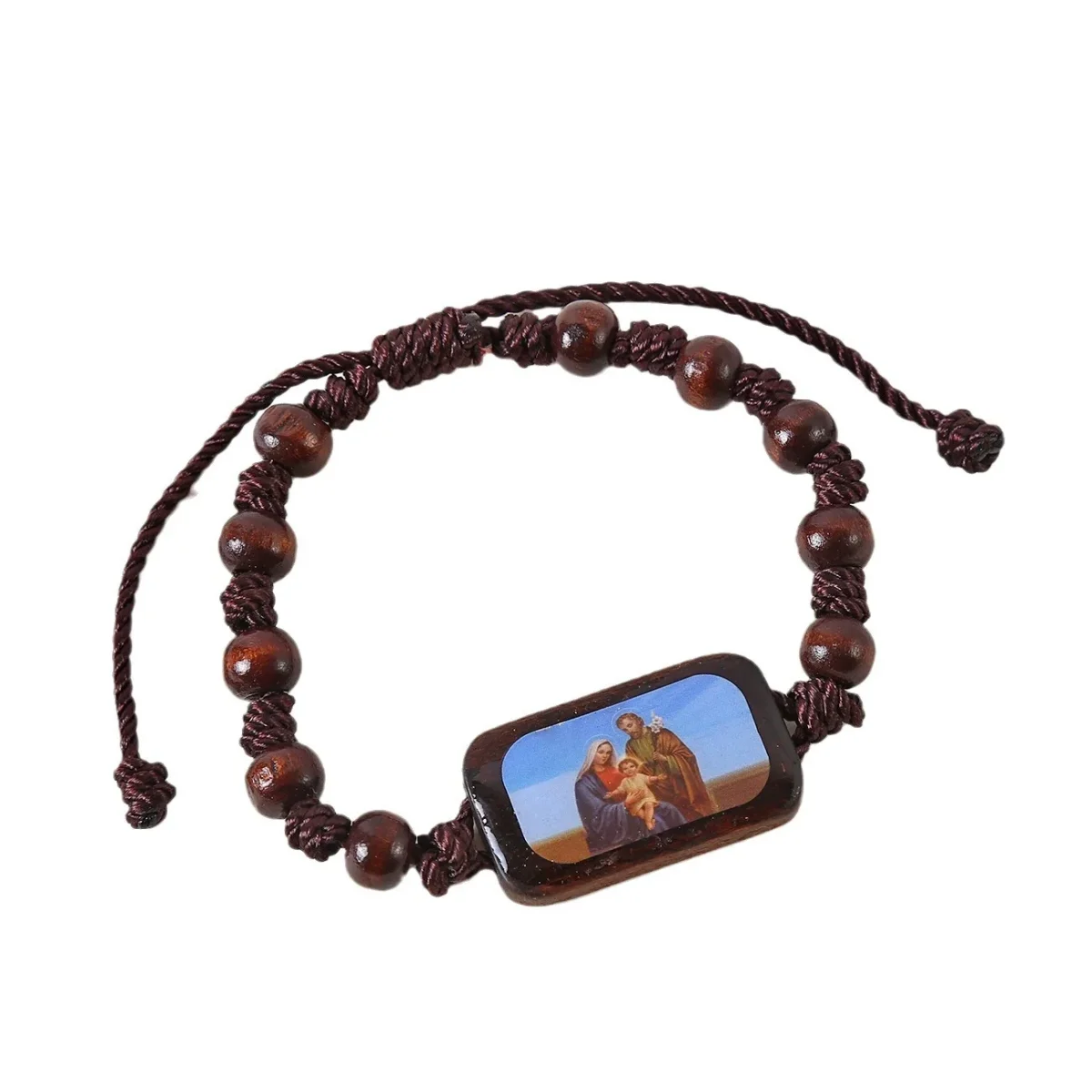 Catholic Wooden Bracelet Virgin Mary Dripping Oil Jewelry Jesus Holy Spirit St. Benedict Knotted Bracelet Jewelry Wholesale - Image 5