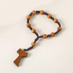 Catholic Natural Cross Rosary Beads Wood Jewelry Woven Knot Counting Wood Grain Beads 8mm Church Jewelry Wholesale - Image 3