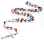 Mecrt Catholic Rose Rosary Cross Acrylic Necklace Christian Catholicism Jesus Pendant - Image 2