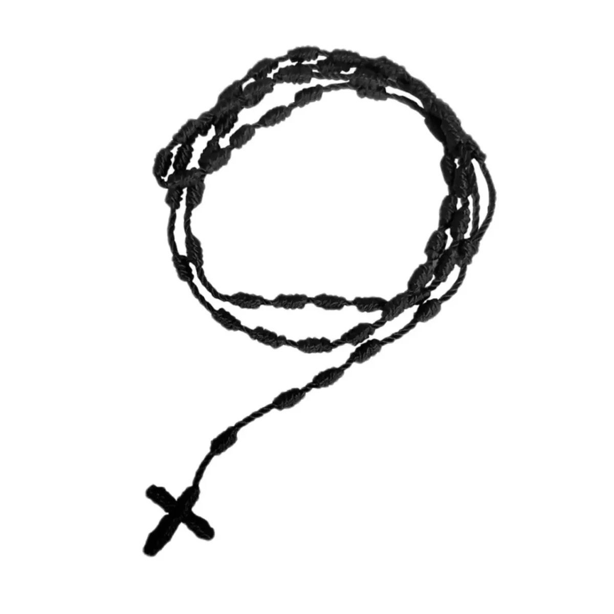 Mecrt Trendy Religious Charm Rosary Necklace Handmade Multicolor Knotted Cross Handwoven Bamboo Chain Natural Stones Children's - Image 6