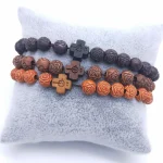 Religious Jewelry Plastic Wood Rose Bead Cross Bracelet 5.5g Rosary Bracelet - Image 2