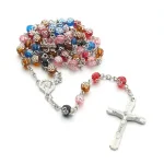 Mecrt Catholic Rose Rosary Cross Acrylic Necklace Christian Catholicism Jesus Pendant - Image 5