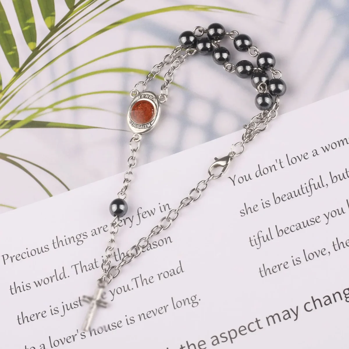 Hematite Rosary Bracelet Cross Catholic Holy Soil Baptism Communion Jewelry Wholesale - Image 2