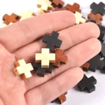 Natural Wooden Cross Pendant Mini Christian Colourful Catholic Bead Necklace Custom Rosary Accessories for Jewelry Making - Image 4
