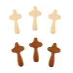 Natural Wooden Catholic Crosses Charm Crafts Pendant Easter Gift Prayer for Christianity Pine Wood Holding Prayer Sacred Objects