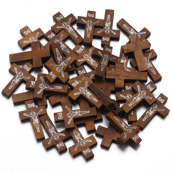 Folk Art Rustic Wooden Cross Pendant DIY Catholic Crucifix Religious Christian Jewelry with Holiness for Business Person