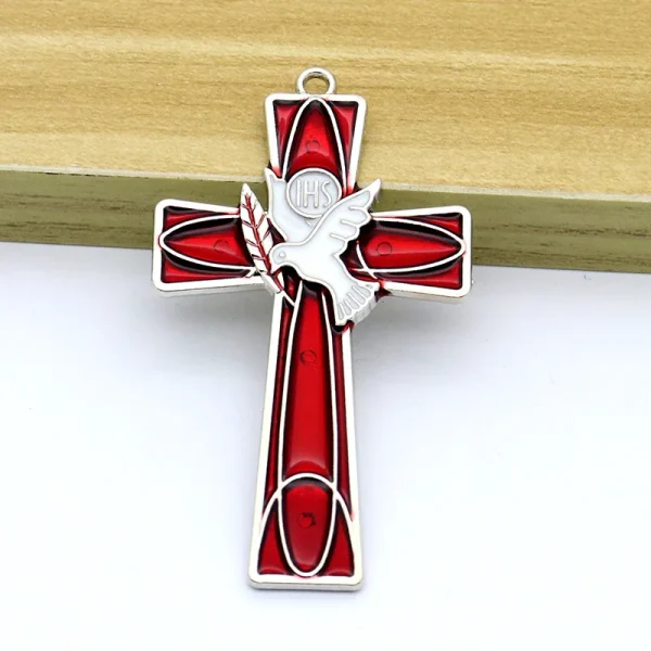 Metal Jewelry Car Keychain Pendant Mobile Phone Decoration Peace Dove and Cross Pendant Festival Gifts