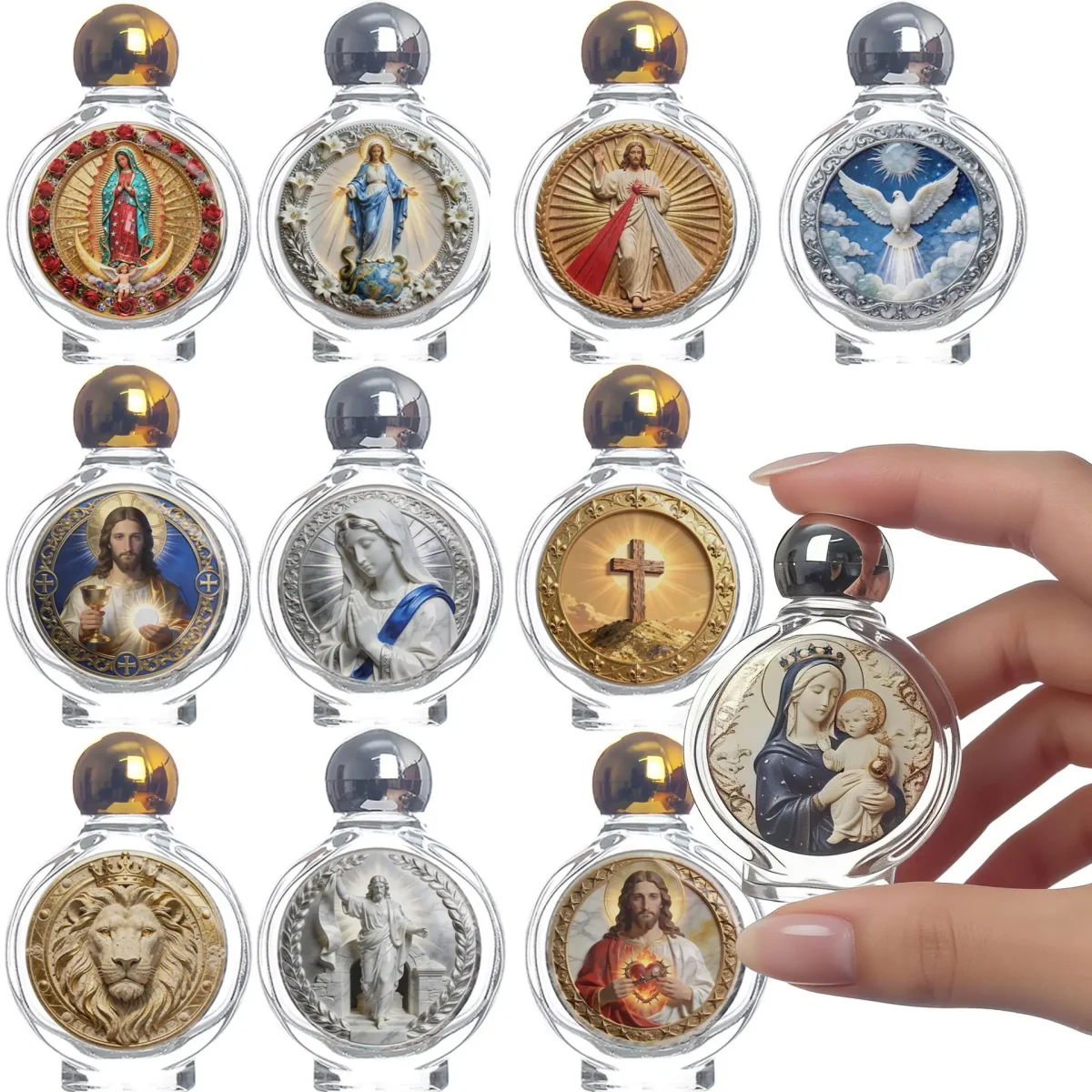 15ml Glass Holy Water Bottle Round Religious Sticker Baptism Decoration Inlaid Design Ornament - Image 5