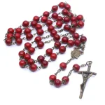 Catholic Rosary Hot Sell Bronze Cross Red Beads prayer beads Necklace Easter Bonus