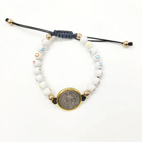 Saint Benedict Rosary Prayer Bracelet Adjustable String Saint Benedict Rosary Bracelet Turquoise Beaded Bracelet